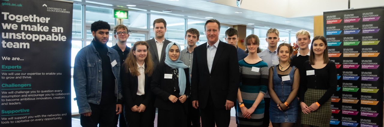 Journalism student from New College Swindon interviews David Cameron at The Times and The Sunday Times Cheltenham Literature Festival