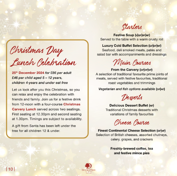 Christmas Day Lunch Celebration at The DoubleTree By Hilton Swindon