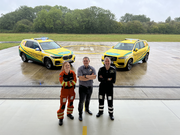  Marc Reed with critical care paramedic Sophie Holt and pilot Simon Gough MBE